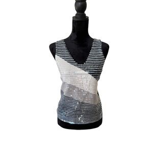 Armani Exchange Y2K‎ Sexy Sequin Embellished Deep V-Neck Rocker Tank Top Sz L
